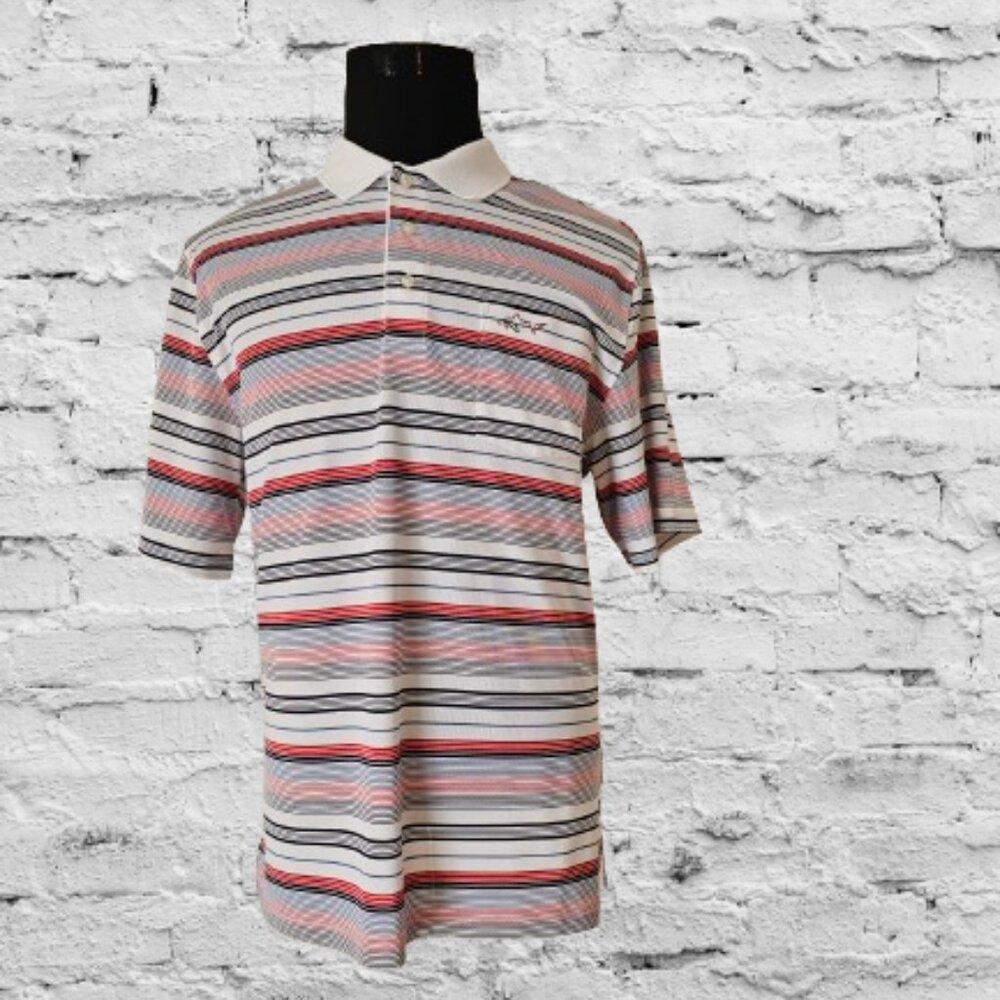 GREG NORMAN FOR TASSO ELBA MEN SHORT GOLF POLO STRIPE SHIRT - SIZE LARGE